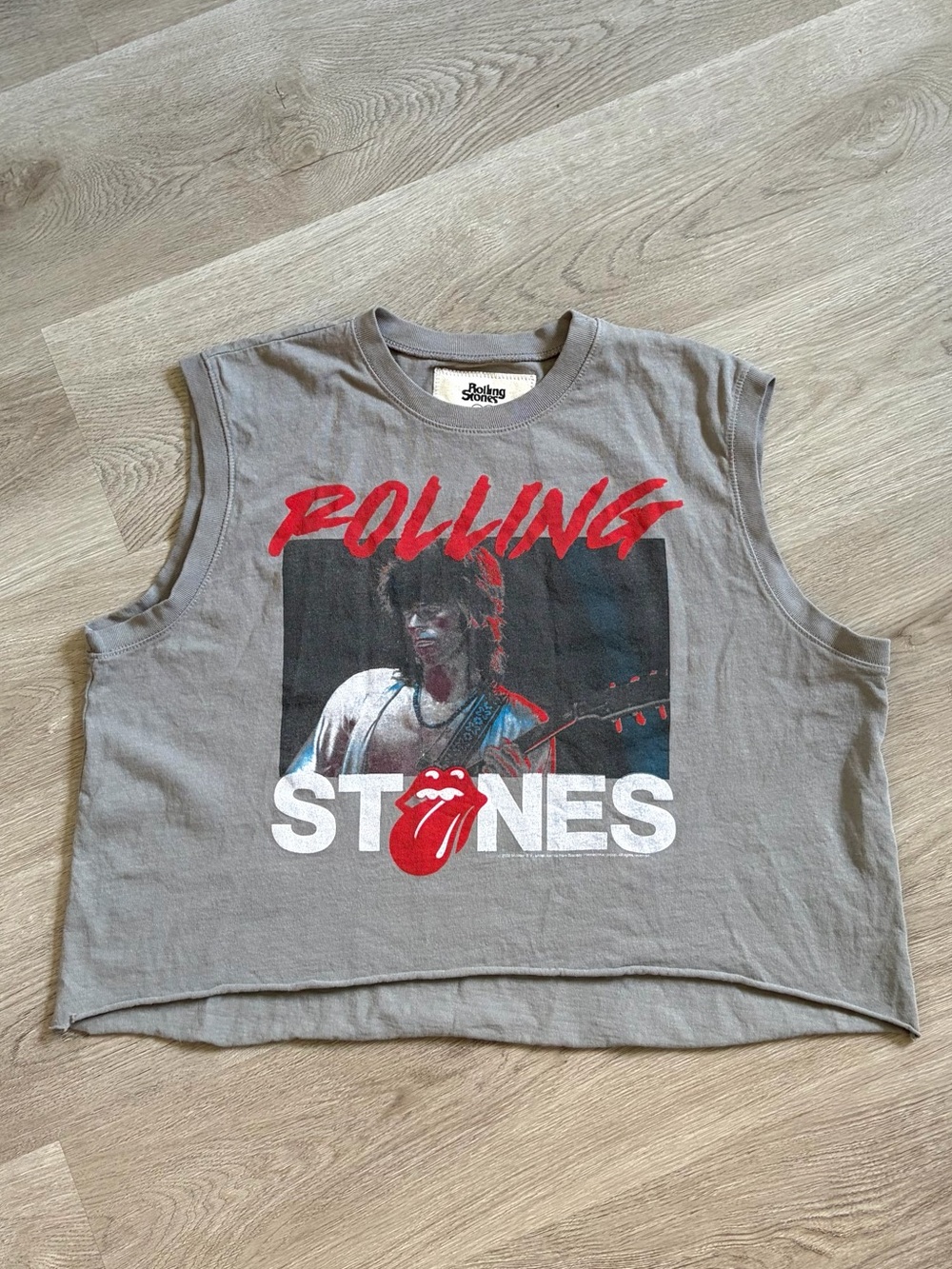 the Rolling Stones Grey Tank Top with Red and White Graphic